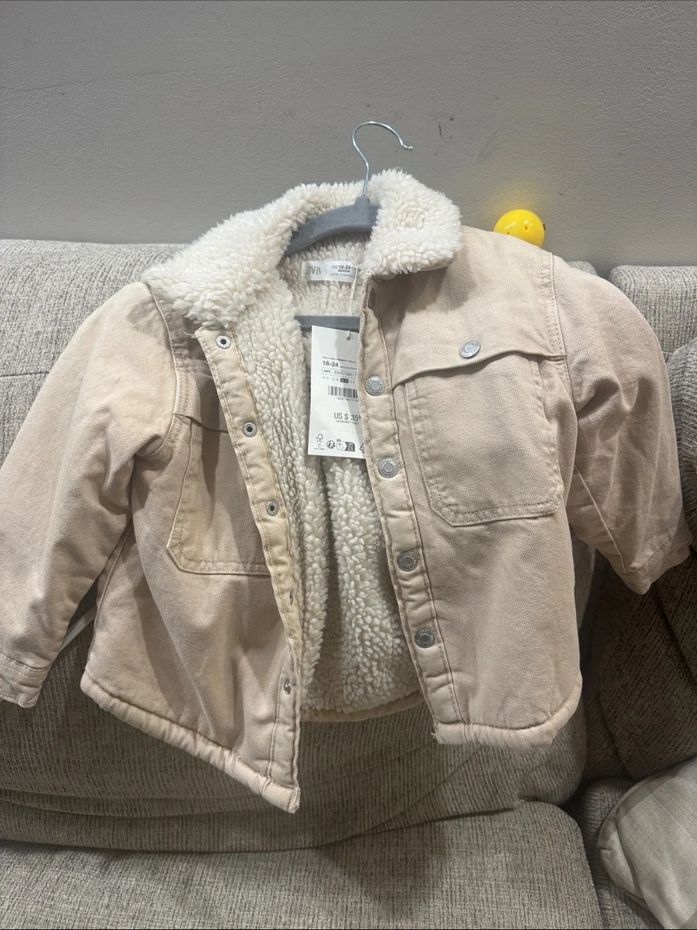Zara Kids Cream Sherpa-Lined Denim Jacket
